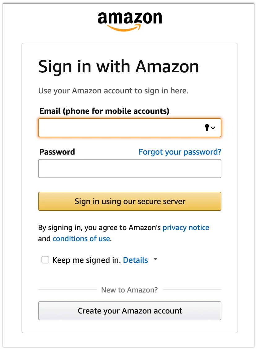 6. Now you should sign in to your Amazon account or create a new one.