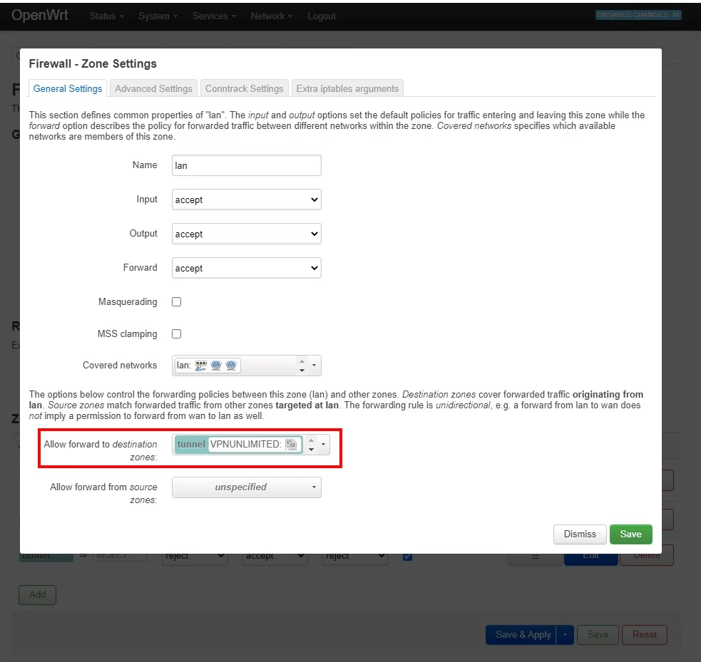 Remove wan from Allow forward to destination zones