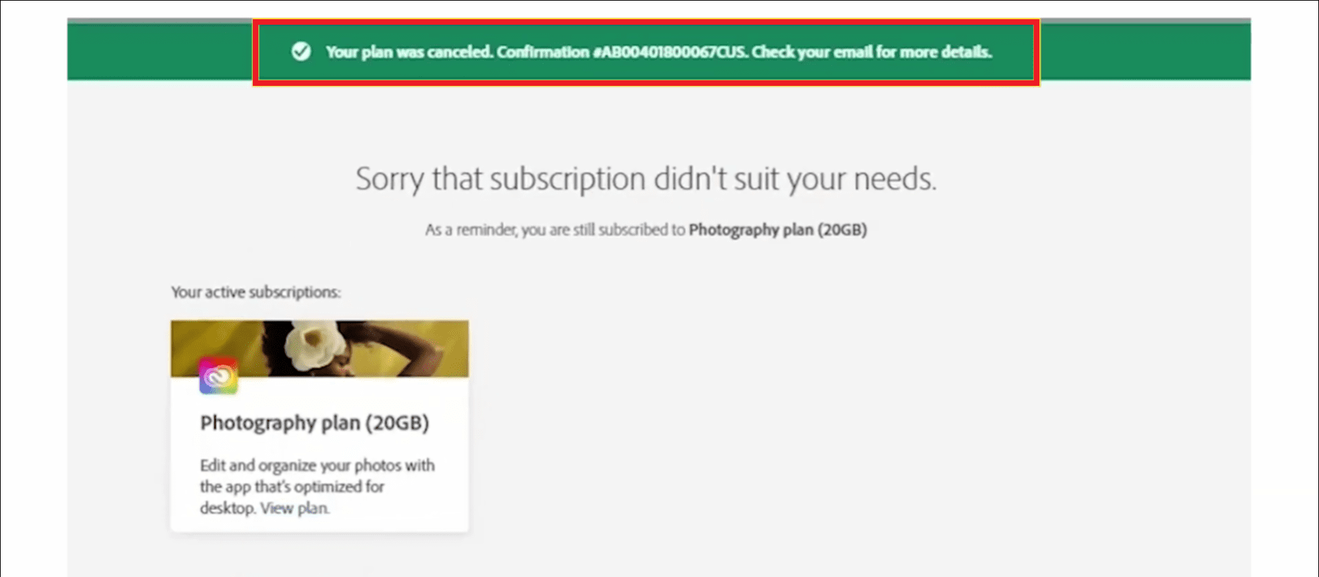 Your subscription is cancelled