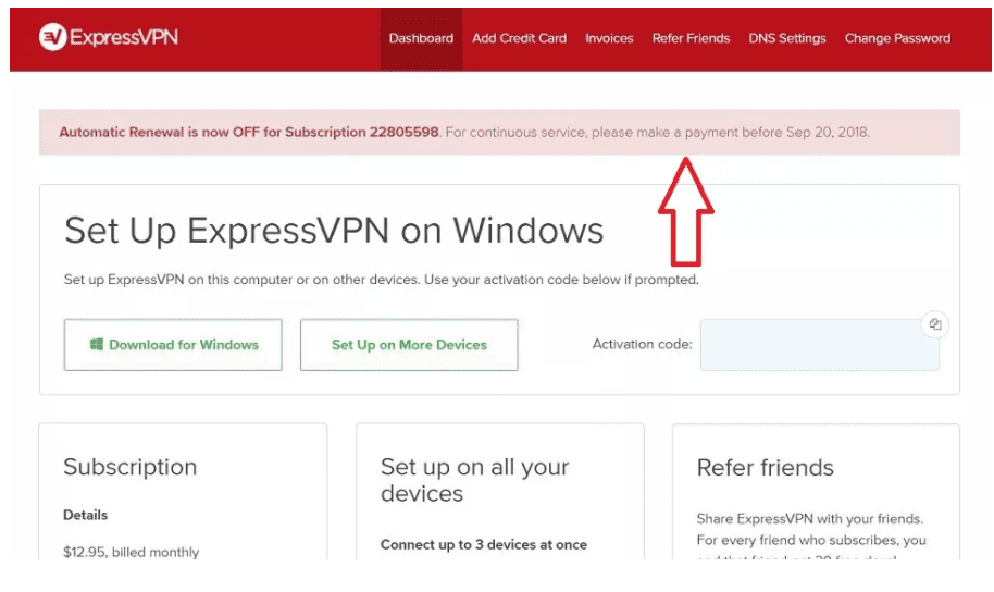 ExpressVPN Automatic Renewal is now off