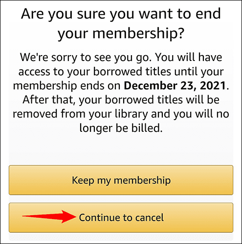 Amazon mobile continue cancel