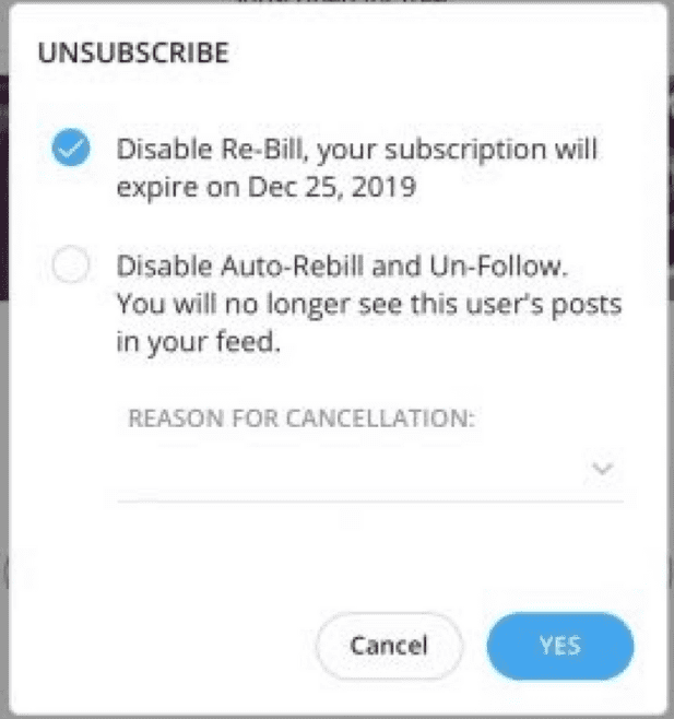 Unsubscribe Disable Re-Bill