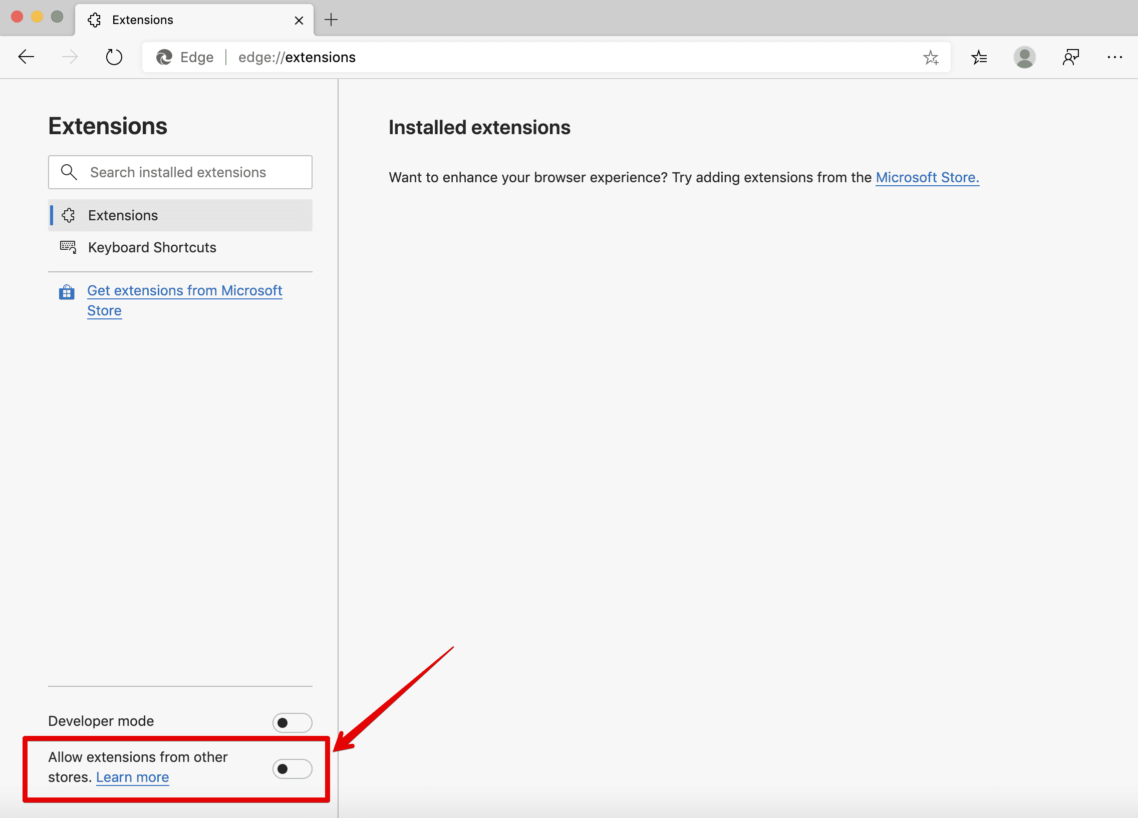 Allow extensions from other stores in Microsoft Edge